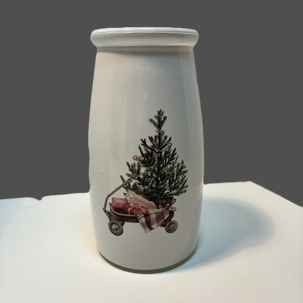 Ceramic Decorative Vase White Christmas Tree Wagon Holiday Farmhouse Decor